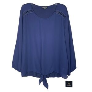 Stitch Fix l Fortune + Ivy Navy Crochet Detail Mixed Material Top, XXL